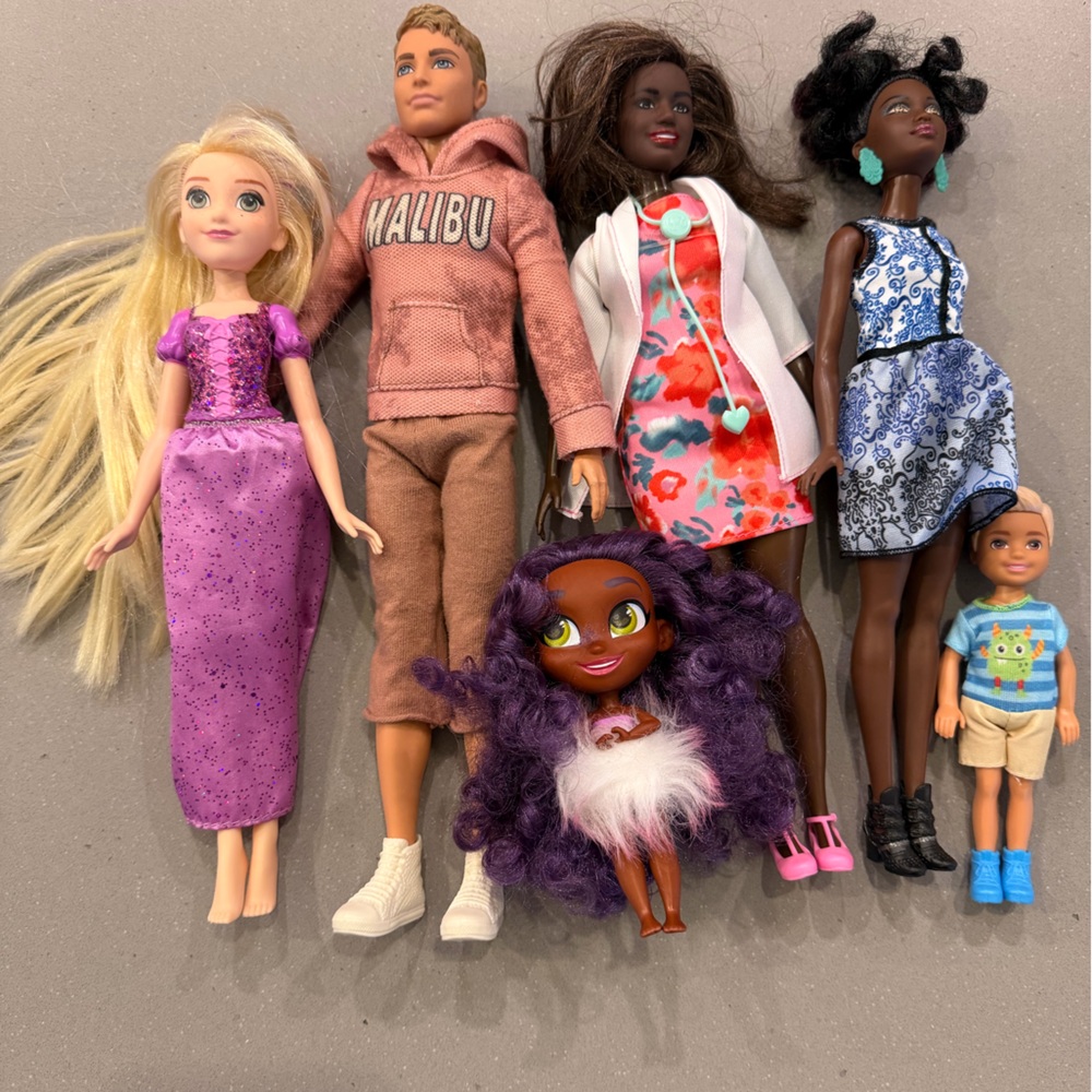 Barbie Doll Set with Purple, Pink, and Blue Outfits